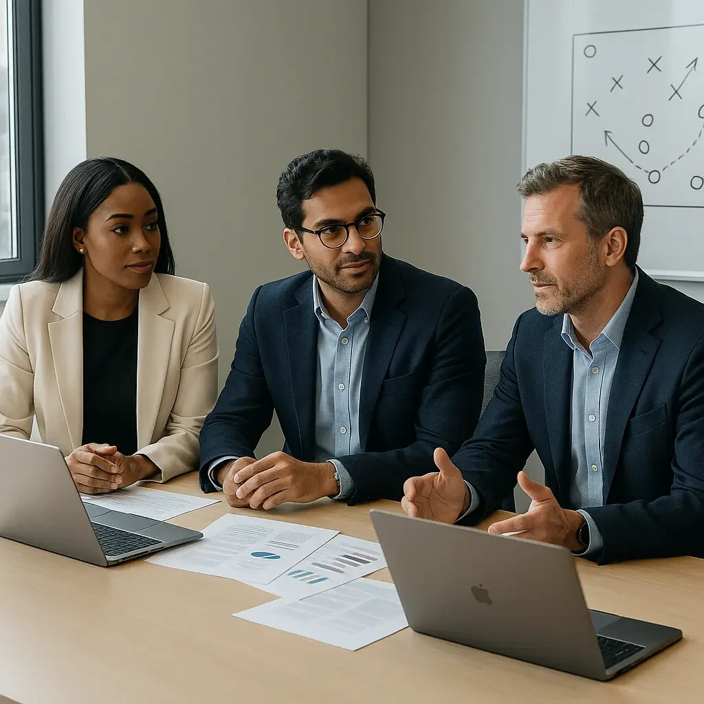 Three partners discussing structure and scale for a high-performance mezcal brand.